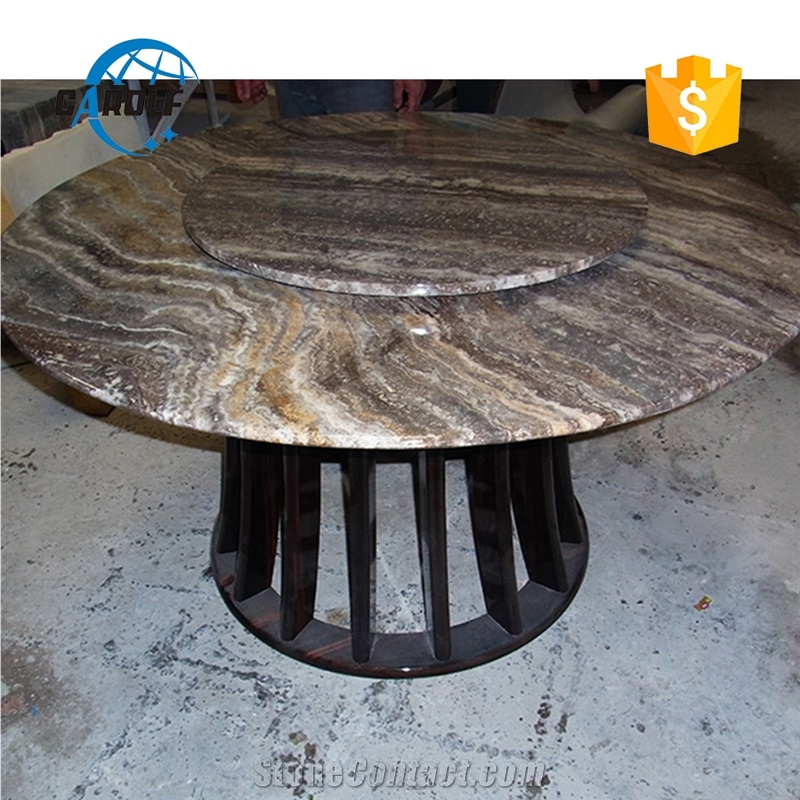 Round Gray Travertine Dining Table