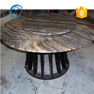 Round Gray Travertine Dining Table