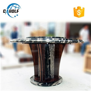 Round Marble Black Dining Table with Wooden Base