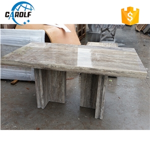 Small 4 Seaters Full Grey Travertine Marble Dining Table