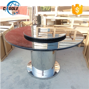 Stainless Steel Base Natural Marble Dining Table with Black Lazy Susan