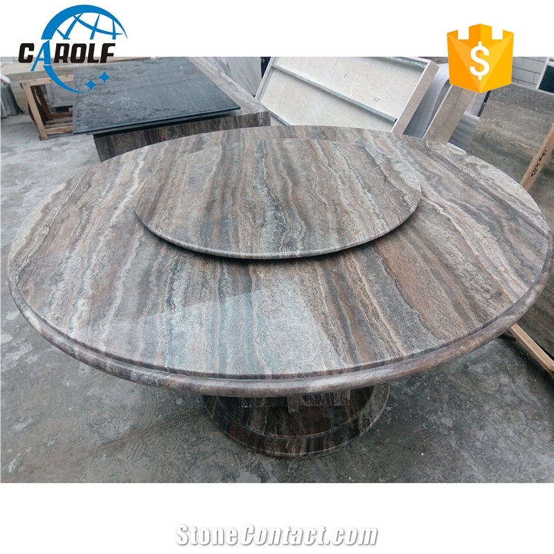 Strong Base Classic Grey Travertine Round Dinner Table