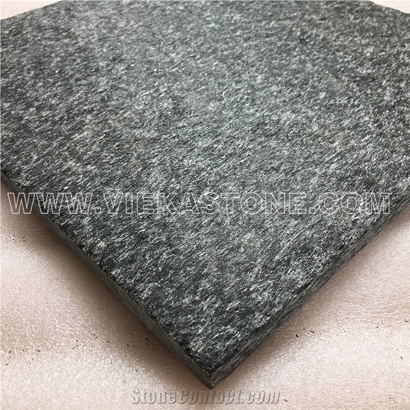 China Black Quartzite Tile Slab Indoor and Outdoor Landscaping Building Paving Stone Pattern for Wall Cladding Covering and Floor Paver Flamed Nature