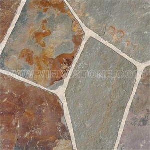 China Irregular Random Flagstone Multicolor Rusty Slate Pavers Split Nature Face Tile Landscaping Natural Stone for Indoor & Outdoor Patios Walkways Garden Courtyard Pool Decks Surrounding Project