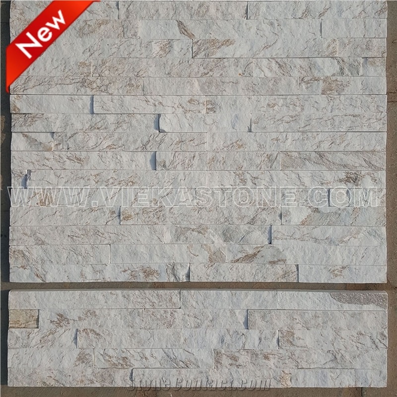 China White Feather Marble Natural Stacked Stone Wall Cladding Panel Ledge Stone Split Face Mosaic Ledgerstone Tile Landscaping Interior & Exterior Culture Stone 60x15cm