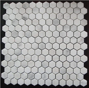 China Oriental Eastern White Marble Mosaic Tile with Polished/Tumbled/Split Surface Hexagon Shape for Indoor/Outdoor Floor Paving Wall Cladding Bathroom Washing Room Swimming Pool