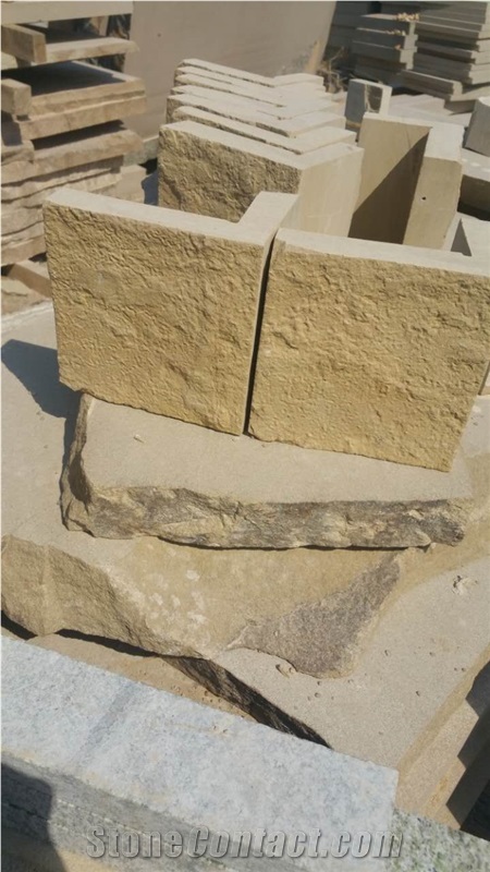 China Yellow Limestone Mushroomed Stone Tiles Slabs for Wall Cladding Cornerstone for Interior & Exterior Decoration