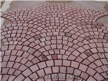 G666 Cheap China Red Porphyry Granite Cubestone Cobblestone Meshed on Net with Natural Split Flamed Tumbled for Outdoor Floor Covering Driveway Walkway Pavers Paving Set Garden Landscape