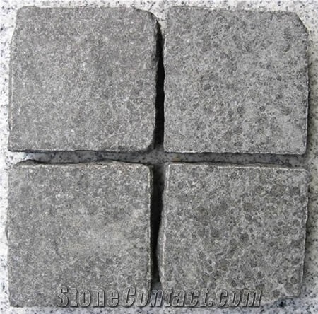 G684 China Black Granite with Natural Split Flamed Tumbled Cube Stone for Exterior Floor Paving Pavement Driveway Walkway Stepping Garden Back Netting Fan Shape Cobble Mosaic Pattern Cubestone