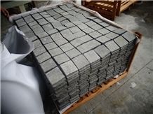 G684 China Black Granite with Natural Split Flamed Tumbled Cube Stone for Exterior Floor Paving Pavement Driveway Walkway Stepping Garden Back Netting Fan Shape Cobble Mosaic Pattern Cubestone