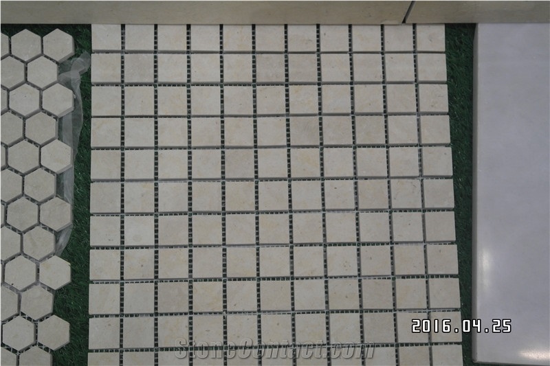 Tunisia Thala Beige Limestone Mosaic Tile Polished/Tumbled/Split Face Hexagon Shape for Indoor/Outdoor Floor Paving Wall Cladding Bathroom Washing Rm Swimming Pool
