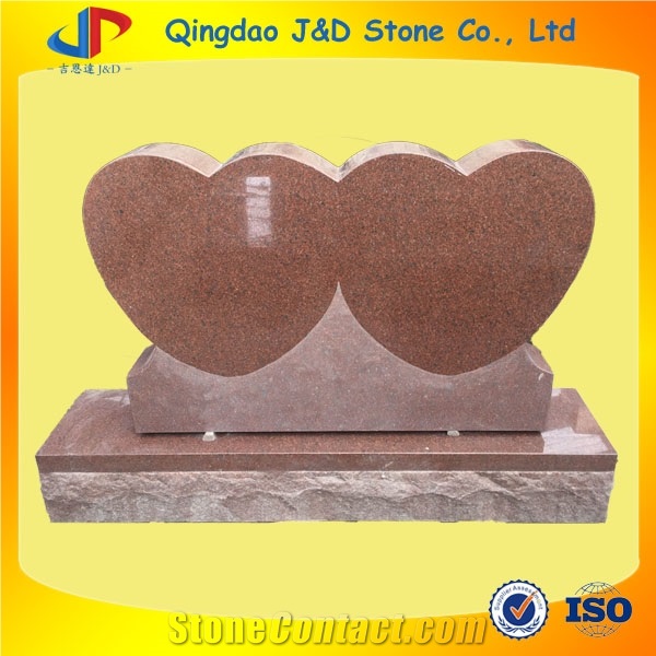Red Granite Double Heart Monuments for Family