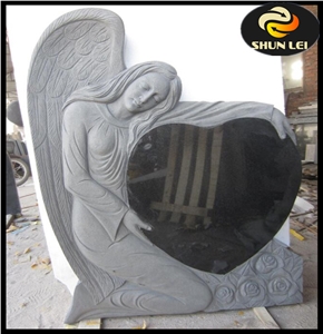 China American Style Headstone, Angel Flower Carving Tombstone, Wholesale Cemetery Monument