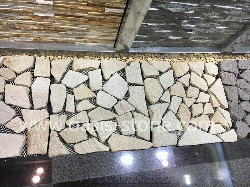 Culture Stone - Pavers on Mesh for Walkway Garden Stepping,Cheap Beige Slate Flooring Tiles,Slate Tiles on Mesh,Garden Stepping Pavements
