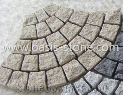 Fanshaped Granite Paving Stone,Natural Granite Exterior Paving Stone, White Grey Granite Paving Stone,Walkway Pavers,Fan Shape Cobble Stone