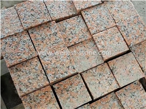 G562 Maple Red Bushhammered Granite Cube Stone, Granite Pavers, Granite Cobblestone for Patio, Driveway