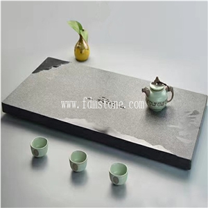 Black Chinese Ancient Style Granite Indoor Carve Teatray