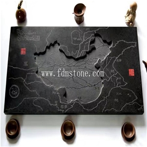 China Black Stone Square Shaped Tea Tray, Stone Tea Tray Factory