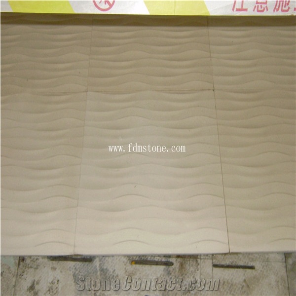 White Limestone 3d Cnc Seawave Art Carving Wall Panel Tiles,3d Stone Board,Tv Background Wall