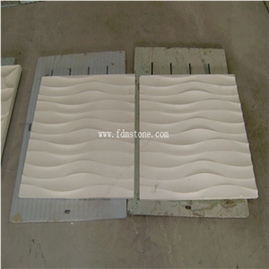 White Limestone 3d Cnc Seawave Art Carving Wall Panel Tiles,3d Stone Board,Tv Background Wall