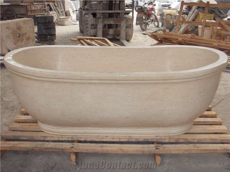 Beige Marble Oval Shape Bath Tub