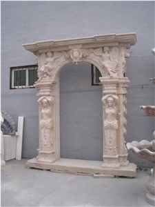 Beige Travertine Door Surround with Hand Carving