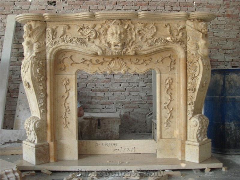 Beige Travertine Fireplace