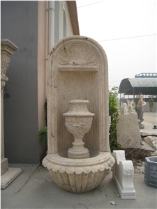 Beige Travertine Wall Fountain with Sculpture