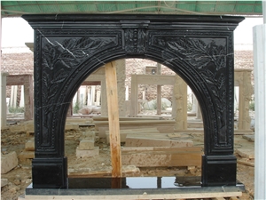 Black Marble Fireplace Mantel with Carving