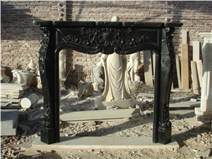 Hand Carved Black Marble Fireplace Mantel Surround