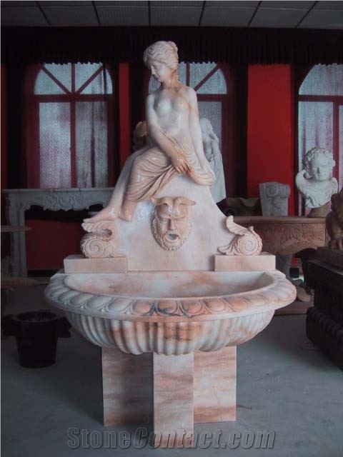 Hand Carved Pink Marble Wall Fountain