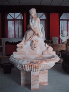 Hand Carved Pink Marble Wall Fountain