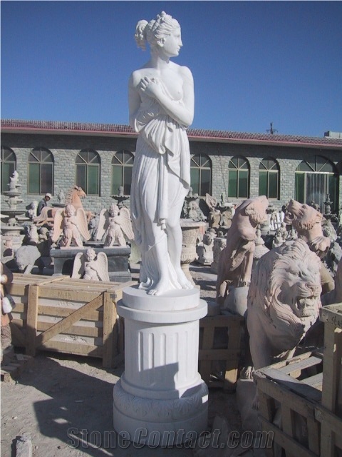 Hand Carved White Marble Statue Venus with Pedestal