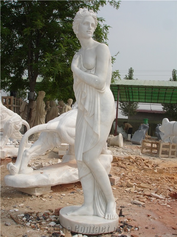 Hand Carved White Marble Statue Venus with Pedestal