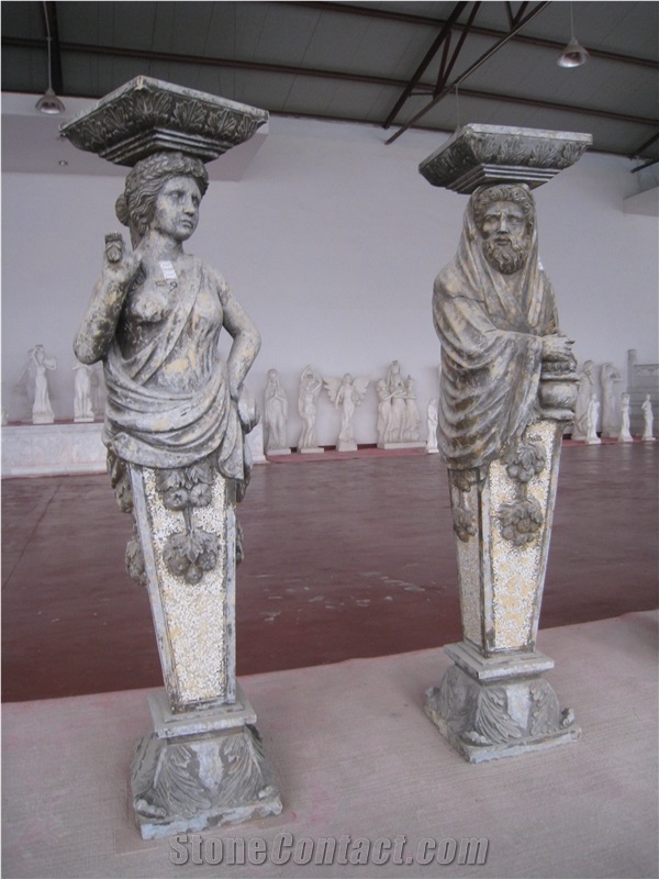 Marble Pedestal with Statue Sculpture Column Post