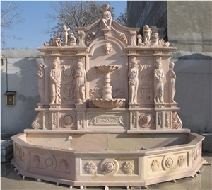 Pink Marble Maiden and Angel Wall Sculptured Fountains