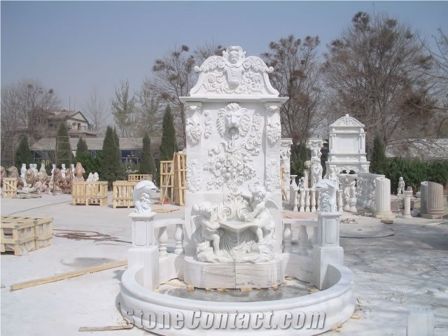 Pink Marble Maiden and Angel Wall Sculptured Fountains