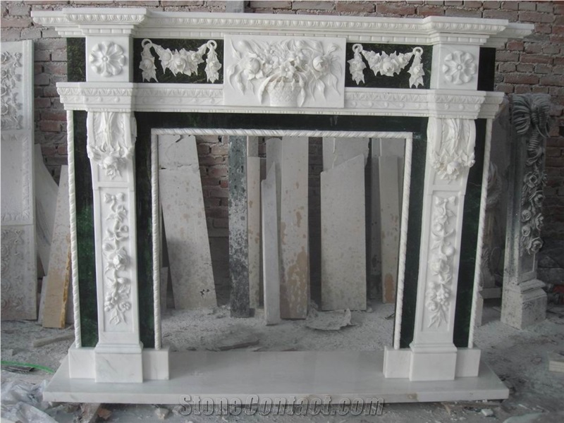 White & Black Mixed Marble Fireplace Mantel