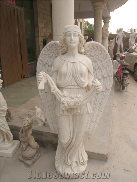 White Jade Marble Angel Statue Sculpture