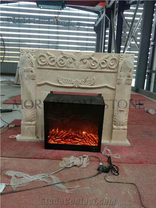 Cream Marfil Beige Fireplace