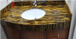 Semi Precious Stone Polished Yellow Tiger Eye Stone Vanity Tops Price