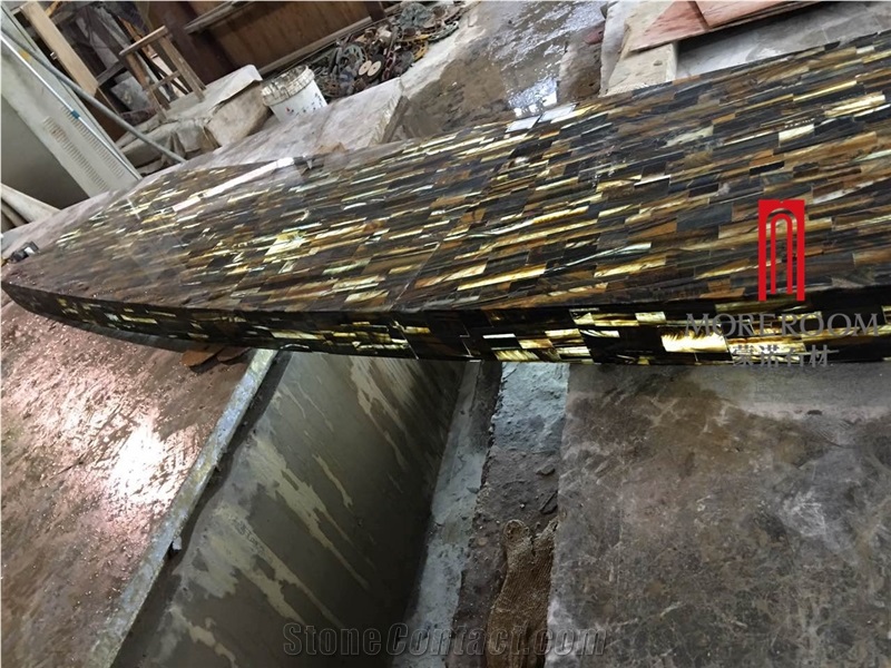 Semi Precious Stone Polished Yellow Tiger Eye Stone Vanity Tops Price
