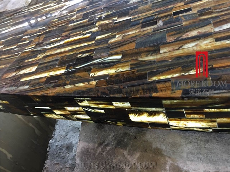 Semi Precious Stone Polished Yellow Tiger Eye Stone Vanity Tops Price
