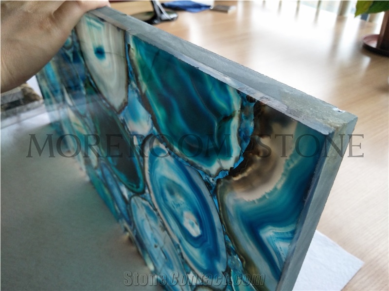 Translucent Bar Design Semi Precious Blue Agate Tiles