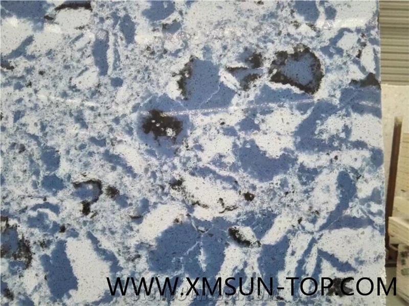 Blue and White Quartz Stone Slabs& Tiles/Multicolor Artificial Quartz/Mixed Color Engineered Stone with Patterns/Mixed Color Manmade Stone/Quartz Stone for Flooring&Wall Covering/Interior Decoration