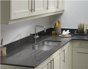Grey Quartz Stone Kitchen Countertop with Sink Cutout /Artificial Quartz Kitchen Counter Top/Engineered Stone Kitchen Countertops/Custom Counter Top/Manmade Stone Kitchen Worktops/Kitchen Tops