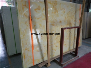 Yellow Veins Artificial Marble/Yellow Artificial Stone Slabs& Tiles/Manmade Stone Slab/Engineered Stone Slabs/Manufactured Stones/Interior Decoration/Artificial Stone Panels