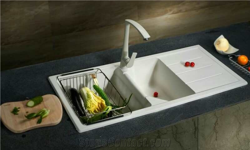 White/Black/Beige Quartz Bathroom Round And Square Vanity Basin And Sink With Single And Double Wash