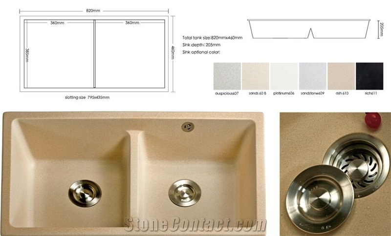 White/Black/Beige Quartz Bathroom Round And Square Vanity Basin And Sink With Single And Double Wash