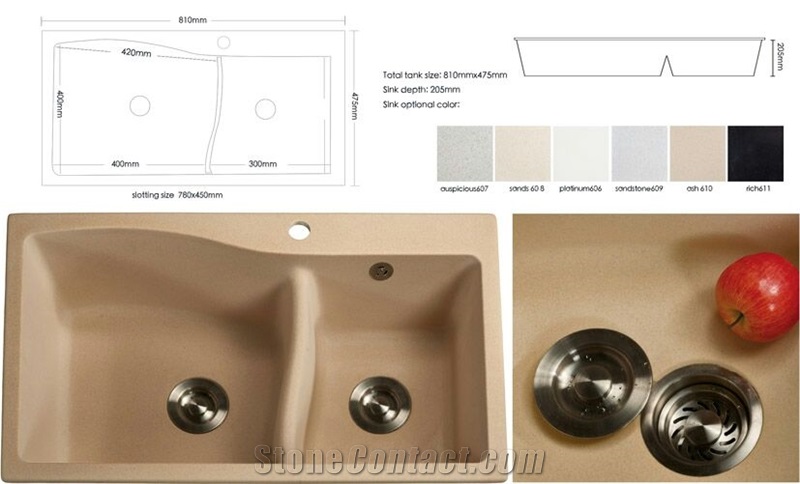 White/Black/Beige Quartz Bathroom Round And Square Vanity Basin And Sink With Single And Double Wash